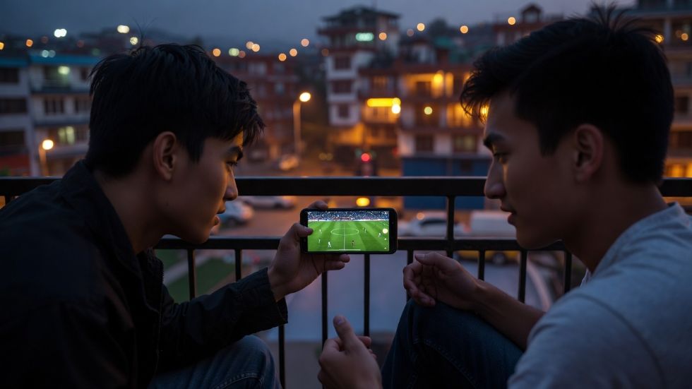 watching a European league match on a smartphone